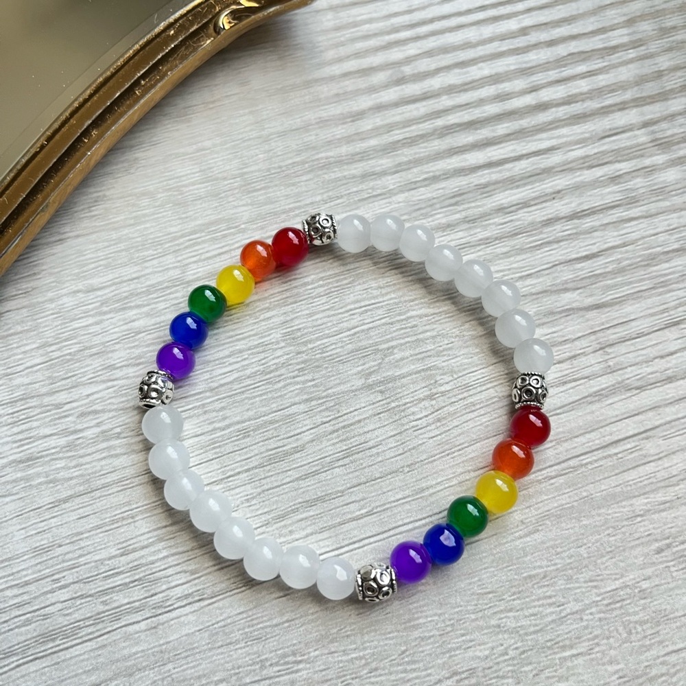 Rainbow Bracelet | Glass Bead Bracelet | 6mm beads | LGBTQ | Ally